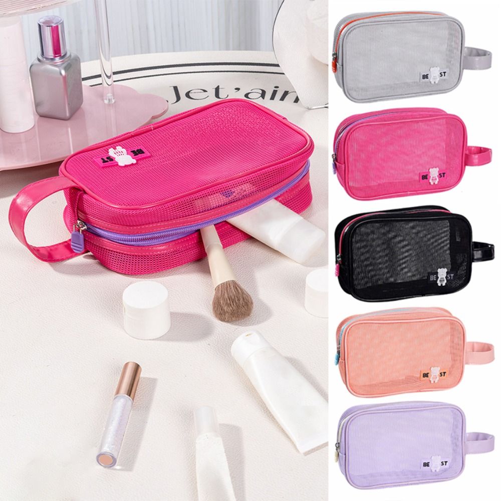 Cosmetic Bags - Dayanıklı, Fileli, Saplı Makyaj Çantası, Geniş